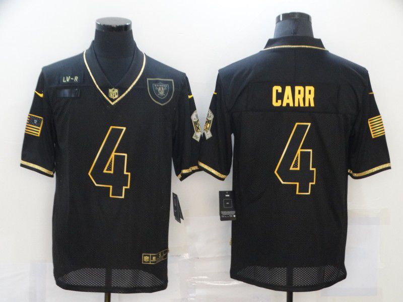 Men Oakland Raiders #4 Carr Black Retro Gold Lettering 2020 Nike NFL Jersey->carolina panthers->NFL Jersey